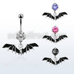 bnrz569 piercing ombligo acero quirurgico zirconia 8mm colgante murcielago negro 38 10mm distribuidor mayorista