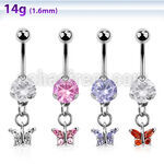 bnrz589 piercing ombligo acero quirurgico zirconia 8mm colgante mariposa zirconia engastada al por mayor