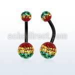 bnt2frgr piercing ombligo acero quirurgico anodizado bolas multi cristal ferido 5 8mm rayas rasta distribuidor