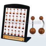 brbngsw display 24 piercings ombligo organicos barra acero 316l bolas madera sawo madera vieja 5 8mm 10mm mayorista