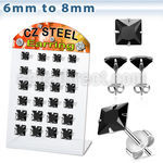 bresq2 display 12 pares piercings oreja acero inoxidable zirconia cuadradas negras 6mm 8mm distribuidor