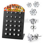 bresz2 display 12 pares piercings oreja acero inoxidable zirconia redondas claras 3mm 5mm distribuidor mayorista