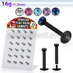 brlbkm display 24 labrets acero quirurgico anodizado negro cabeza parte joya 2 2mm base rosca interna 8mm distribuidor