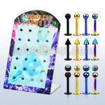 brlbt display 24 labrets variados acero 316l acero 316l anodizado bolas conos bolas joya 3mm 8mm mayorista