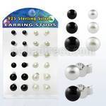 brmesp1 display acrilico 12 pares piercings oreja plata esterlina 925 perlas falsas color blanco negro 5mm 6mm 8mm al por mayor