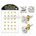 brsgp4 display 12 pares piercings oreja plata esterlina 925 oro 18 kts zirconia clara 3mm mayorista