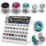 dacb123 display 40 plugs falsos acero cristal swarovski ferido centro cristal 8 10 12mm mayorista