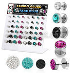 dacb134 display acrilico 48 plugs falsos acero cristal swarovski ferido centro cristal multi cristal planos venta