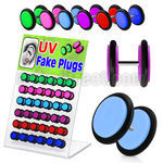 dacb40 display 36 plugs falsos acrilico uv anillos goma 8mm al por mayor