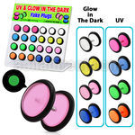 dacb42 display 24 plugs falsos acrilico uv brillan oscuridad anillos goma 8mm venta