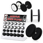 dacb51 display 24 plugs falsos acrilicos negro blanco anillos goma 8mm 10mm mayorista