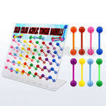 dacb99 display 40 barbells lengua acrilico flexible bolas 6mm colores acrilicos solidos 16mm mayorista