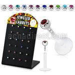 display w 24 bio flex labrets w 3mm jewel ball tops