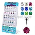 dmix3 display 25 piercings ombligo acero quirurgico bola acero 5mm bola 8mm multi cristal ferido 8mm 12mm al por mayor