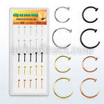 dnsm122 caja display 25 piercings nariz clip plata esterlina liso dorado oro rosa negro 8mm 10mm mayorista