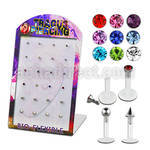 dtrg4 display 24 labrets bio flexibles transparentes mezla conos bolas cabezas joya presion 8mm distribuidor mayorista