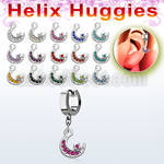 ehh734 pendiente huggie helix acero inoxidable luna cristal se vende por pieza al por mayor