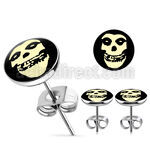 er195 par piercings oreja acero inoxidable logo calavera blanca fondo negro 10mm distribuidor