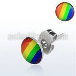 er235 par piercings oreja acero inoxidable logo arcoiris bandera orgullo gay 7mm al por mayor