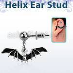 erbd569 piercing oreja helix acero quirurgico bola murcielago negro colgado vendido por pieza venta