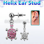 erbd574 piercing oreja helix acero quirurgico bola tortuga caparazon cristal ojos cristal vendido por pieza venta