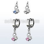 erhz375 par pendientes huggie oreja acero inoxidable brillo espejo colgante cisne zirconita redonda distribuidor