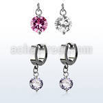 erhz383 par pendientes huggie oreja acero inoxidable brillo espejo colgante zirconia 10mm distribuidor