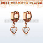 errz419 pendiente huggie oreja acero inoxidable pvd oro rosa colgante corazon zirconia redonda medio oro rosa distribuidor mayorista