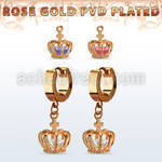 errz590 par pendiente huggie oreja acero inoxidable oro rosa colgante corona zirconia oro rosa mayorista