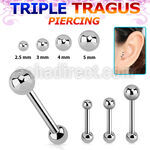 hexab piercing tragus triple acero 316l bola 3mm bola 2 5mm 5mm distribuidor mayorista