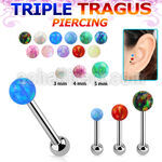 hexiop piercing tragus triple acero 316l bola opalo 3mm bola acero lisa 3mm inferior venta