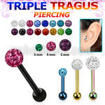 hextcfr piercing tragus triple acero 316l anodizado bola 3mm bola multi cristal ferido 3mm 5mm distribuidor mayorista
