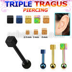 hextfd piercing tragus triple acero 316l anodizado bola 3mm dado acero 2 5mm 5mm al por mayor