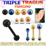 hextifo piercing tragus triple acero 316l anodizado bola acero esmerilado 3 5mm bola acero lisa 3mm venta