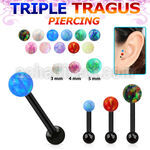 hextiop piercing tragus triple acero 316l anodizado bola opalo 3mm bola acero lisa 3mm al por mayor