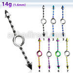 idbtn14 barbell industrial loop con aro acero 316l pvd rayas cebra conos 5mm 35mm al por mayor