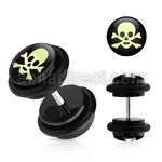 ilvgr16 plug falso acrilico negro logo calavera blanca huesos anillos goma 8mm mayorista