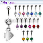 mcd445 piercing ombligo acero quirurgico bola joya bisel 8mm pez colgado ojo cristal 10mm venta