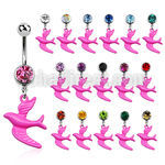 mcd454 piercing ombligo acero quirurgico bola joya bisel 8mm pajaro pintado color rosa colgado 10mm mayorista