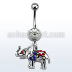 mcd467b piercing ombligo acero quirurgico bola joya bisel 8mm elefante colgado cristal colores eeuu 10mm distribuidor mayorista