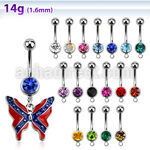 mcd506 piercing ombligo acero quirurgico bola 8mm joya bisel mariposa pintada colores bandera confederada 10mm distribuidor mayorista