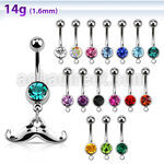 mcd517 piercing ombligo acero quirurgico bola 8mm joya bisel colgante bigote volteado distribuidor mayorista