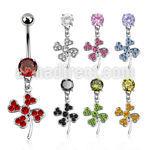 mcd541x piercing ombligo acero quirurgico zirconia redonda 8mm hoja trebol shamrock cristal al por mayor