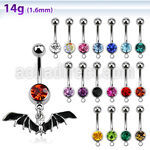mcd569 piercing ombligo acero quirurgico bola joya bisel 8mm murcielago negro colgado 10mm distribuidor