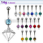 mcd575 piercing ombligo acero quirurgico bola joya bisel 8mm colgante diamante 10mm venta