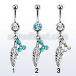 mcd601b piercing ombligo acero quirurgico bola joya bisel 8mm pluma 3 bolas falsas turquesas 10mm venta