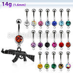 mcd631k piercing ombligo acero quirurgico bola joya bisel 8mm miniatura ak47 negro 10mm venta