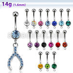 mcd669 piercing ombligo acero quirurgico bola joya bisel 8mm hueso deseo cristal colgado 10mm al por mayor