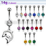 mcd672 piercing ombligo acero quirurgico bola joya bisel 8mm delfin cristal colgado 10mm distribuidor