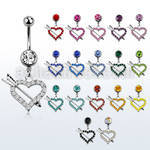 mcd678 piercing ombligo acero quirurgico bola joya bisel 8mm corazon flecha cristal colgado 10mm distribuidor